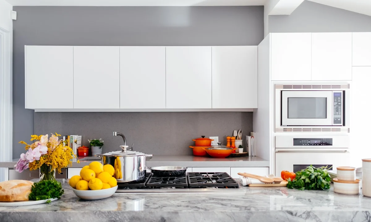 Ingredients and cookware on a kitchen counter