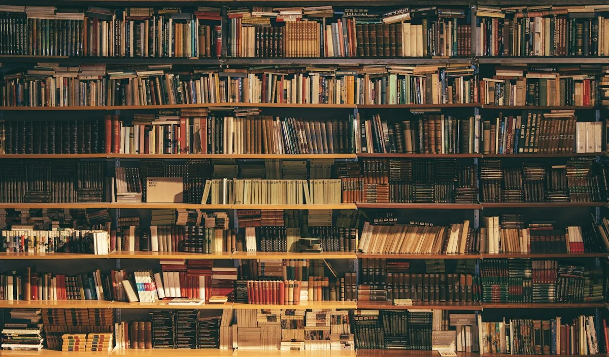 Rows of bookshelves in a library